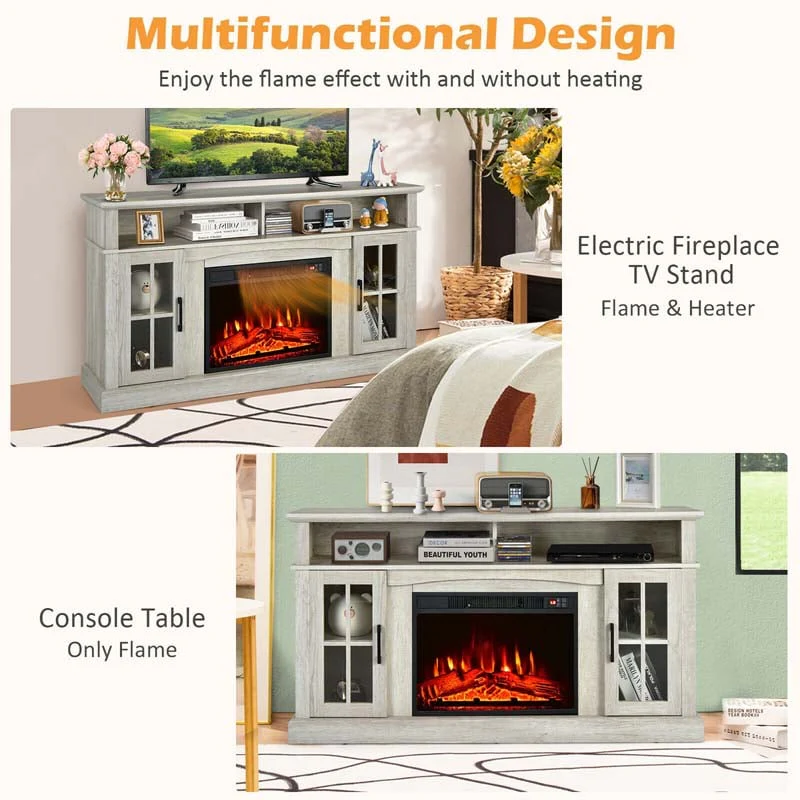 58″ TV Console with 23″ Fireplace Insert, Fireplace TV Stand for TVs up to 65 Inches, 1400W Electric Fireplace Heater