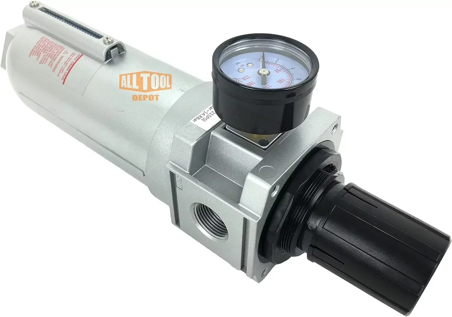 NPT Compressed Air In-Line Filter Regulator Combo, Metal Bowl, 5 Micron, 7 To 175 PSI – Auto Drain