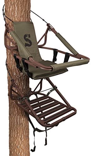 SD Climbing Treestand Lightweight Aluminum, Foam Padded Seat, 300 lbs Capacity, Includes Safety Harness