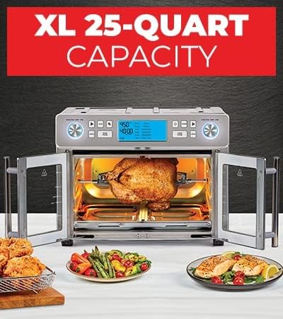 Dual Zone 360 Fryer Oven Combo with French Door, 25 QT Extra Large, Cook Two Foods in Different Ways, Up to 60% Faster from Frozen to Finish