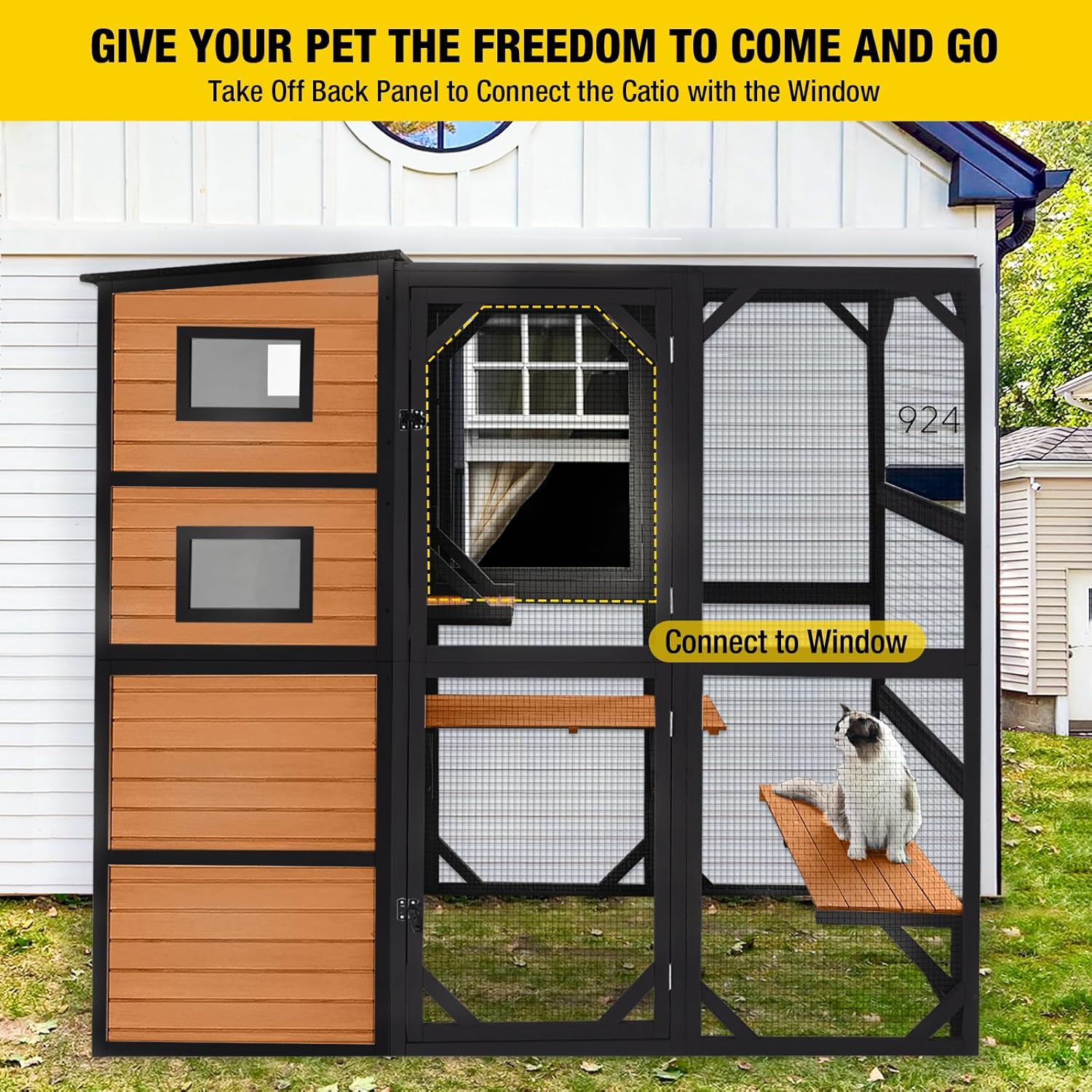 Large Cat Catio, 4 Tiers, Weatherproof Roof, 70″H x 77″L
