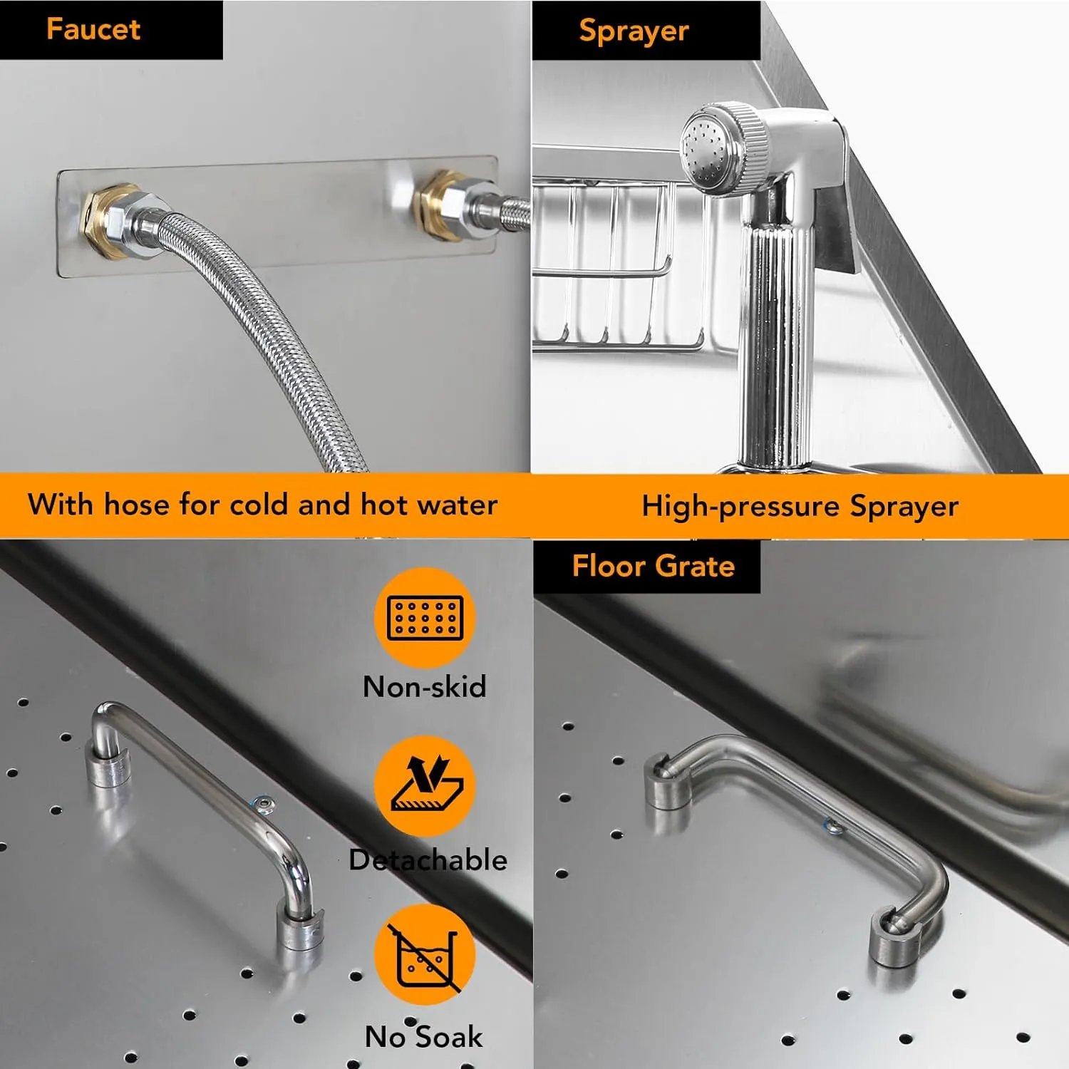 50″ Dog Wash Bathtub, Pet Wash Station, Professional Stainless Steel Dog Grooming Tub with Ramp, Faucet, Sprayer, Drain Kit, Right Door
