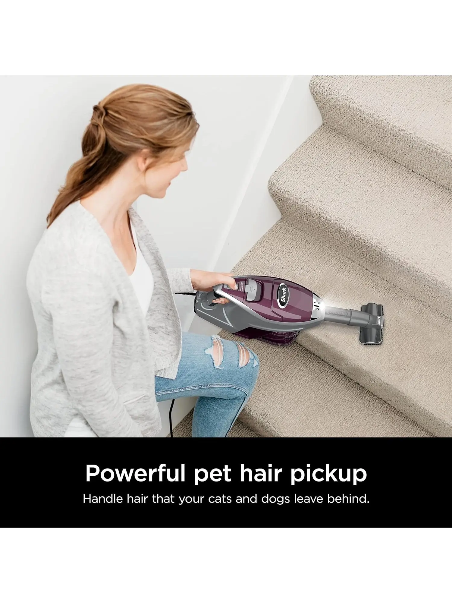Rocket Deluxe Pro Corded Stick Vacuum, Lightweight, XL Dust Cup, LED Headlights, Pet Hair Tools, Bordeaux/Silver
