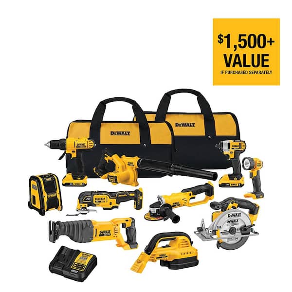 DEWALT 20V MAX Cordless 10 Tool Combo Kit With (2) 20V 2.0Ah Batteries, Charger And Bag – DCK1020D2