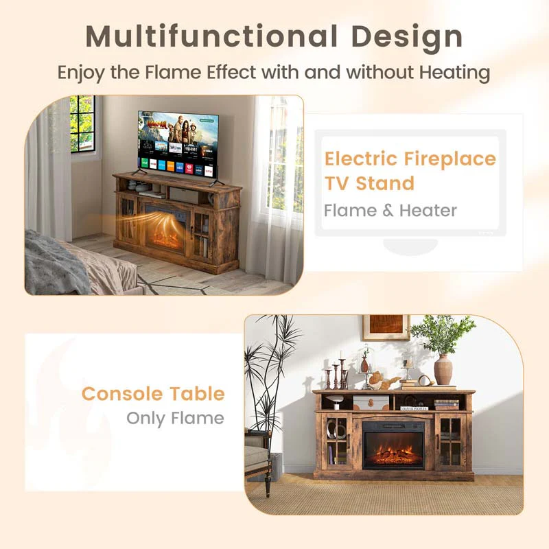 58″ TV Console with 23″ Fireplace Insert, Fireplace TV Stand for TVs up to 65 Inches, 1400W Electric Fireplace Heater