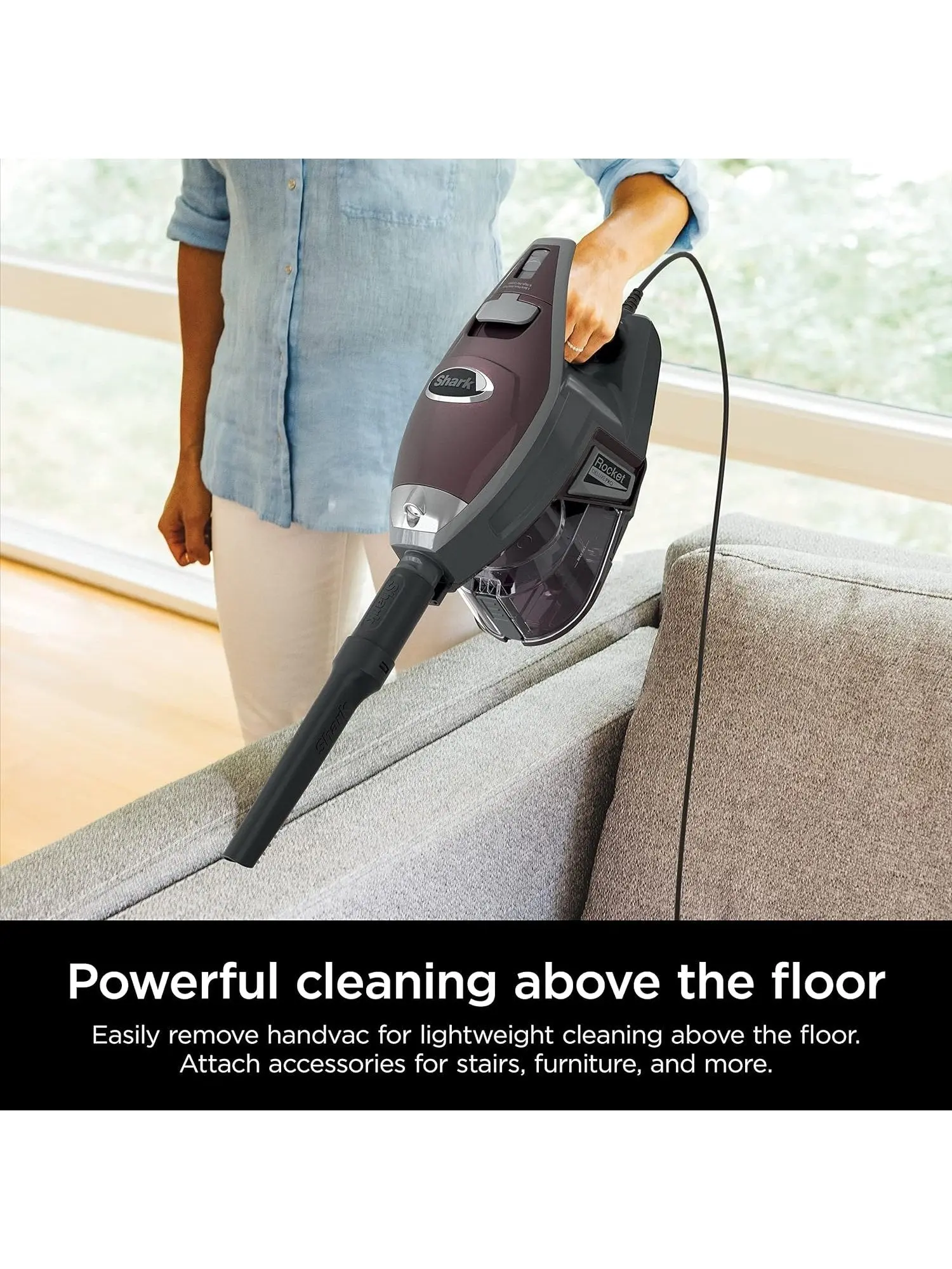 Rocket Deluxe Pro Corded Stick Vacuum, Lightweight, XL Dust Cup, LED Headlights, Pet Hair Tools, Bordeaux/Silver