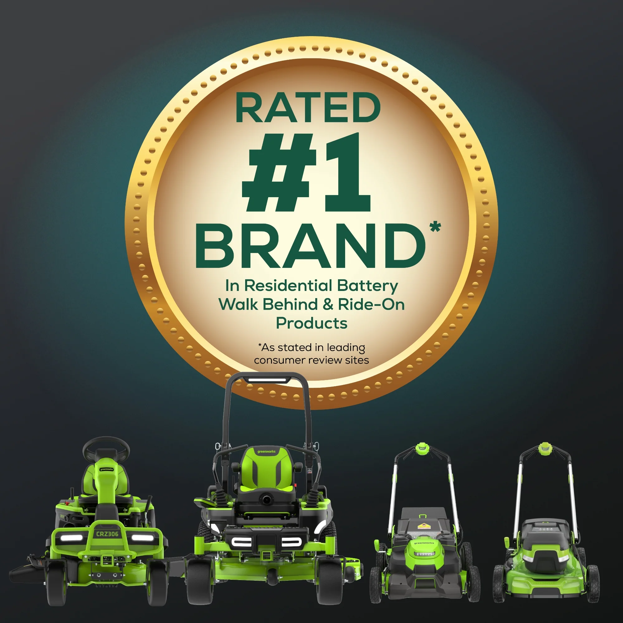 60V Compact Cordless Riding Lawn Mower with Four Batteries and Turbo Charger