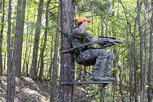 SD Climbing Treestand Lightweight Aluminum, Foam Padded Seat, 300 lbs Capacity, Includes Safety Harness