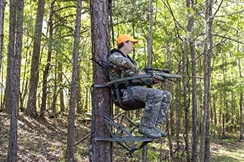 SD Climbing Treestand Lightweight Aluminum, Foam Padded Seat, 300 lbs Capacity, Includes Safety Harness
