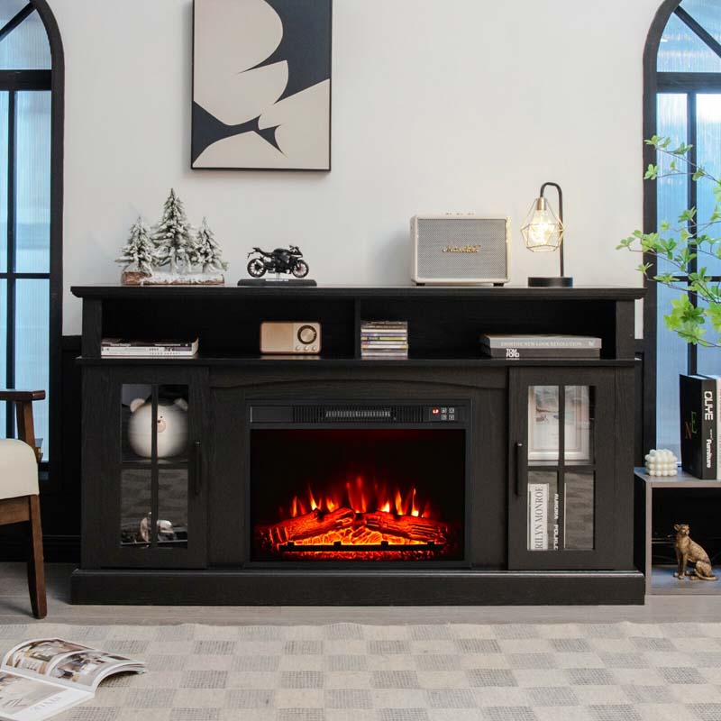 58″ TV Console with 23″ Fireplace Insert, Fireplace TV Stand for TVs up to 65 Inches, 1400W Electric Fireplace Heater