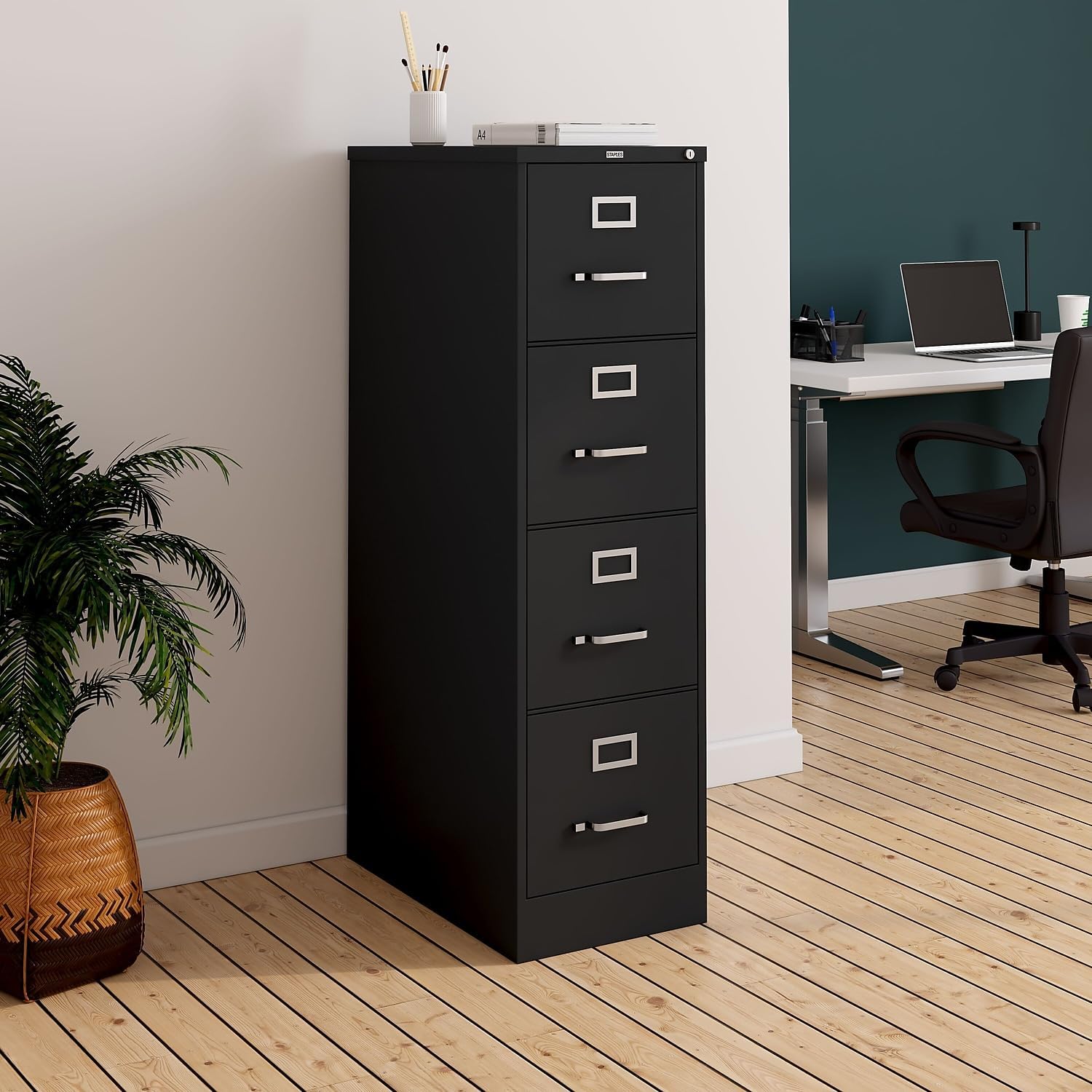 4-Drawer Lockable File Cabinet, Black