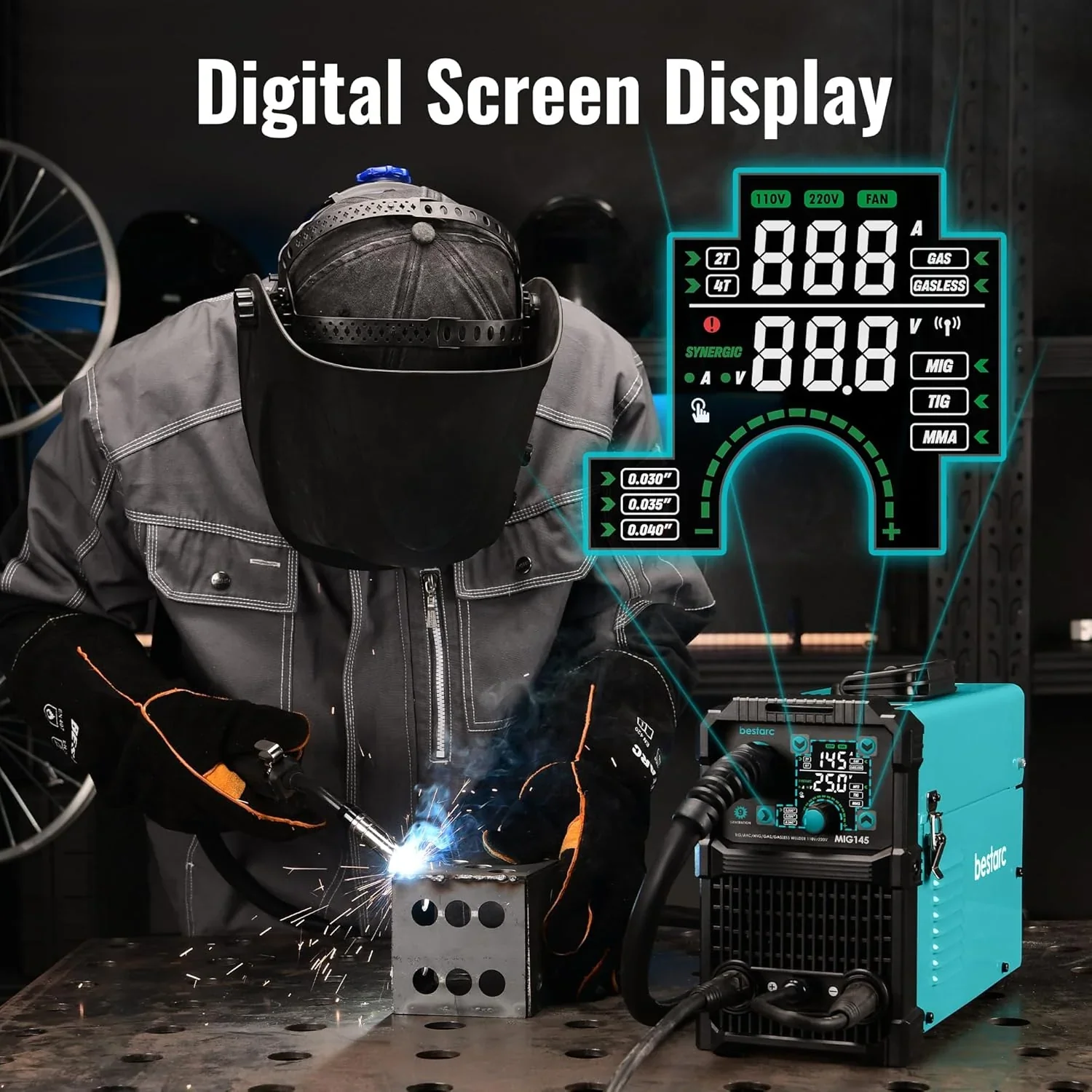 bestarc 145A 3-in-1 MIG Welder, 110V/220V – MIG145-9GEN-110/220V, MIG145-1122
