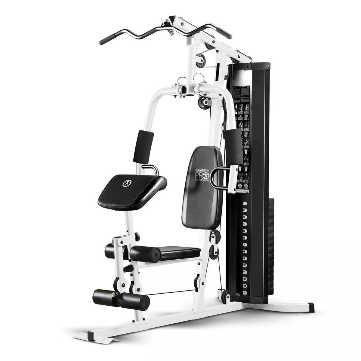 150 Pound Stack Home Gym, Dual Function Arm Press & Leg Developer, Full Body Workout, Black/White