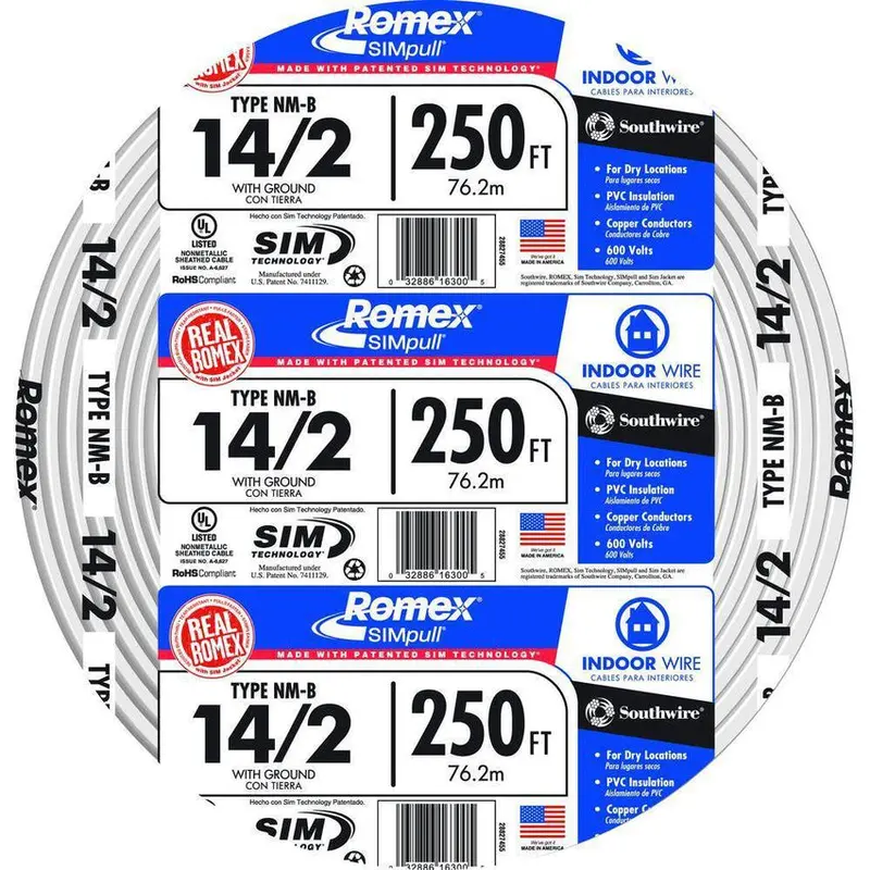 Southwire 250-Foot 14/2 Romex NM-B SIMpull Copper Solid Conductor Cable – 28827455