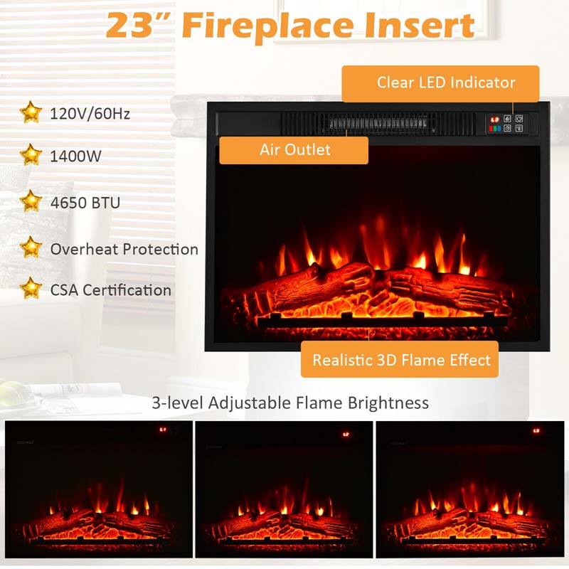58″ TV Console with 23″ Fireplace Insert, Fireplace TV Stand for TVs up to 65 Inches, 1400W Electric Fireplace Heater