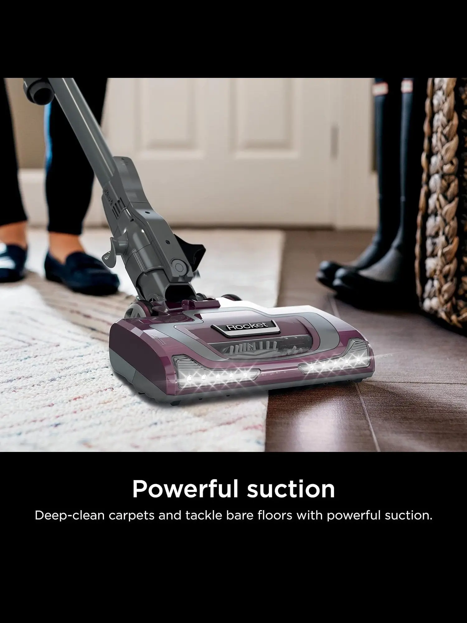 Rocket Deluxe Pro Corded Stick Vacuum, Lightweight, XL Dust Cup, LED Headlights, Pet Hair Tools, Bordeaux/Silver