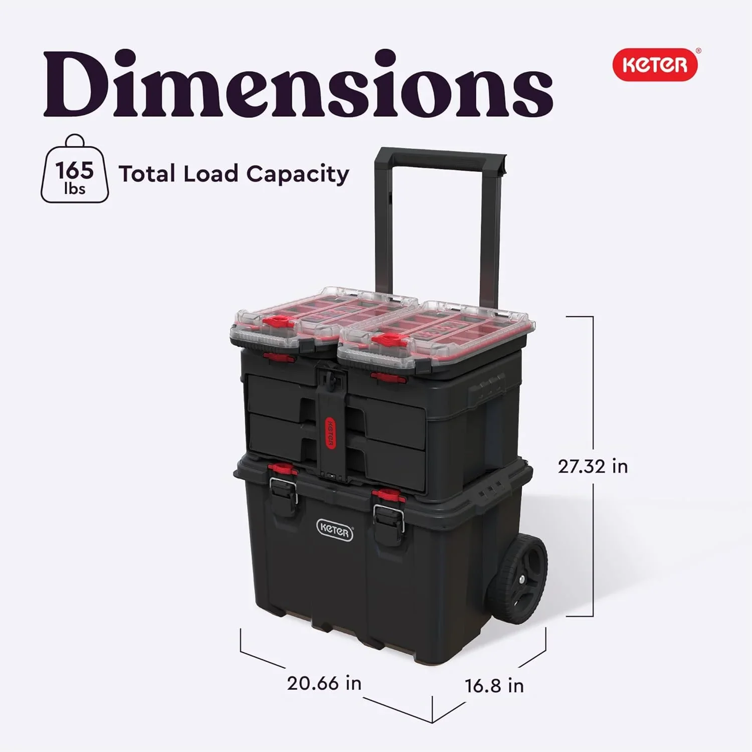 Keter Rolling Tool Box System, 3 Piece, Black/Red – 3 Piece Resin Modular Toolbox System