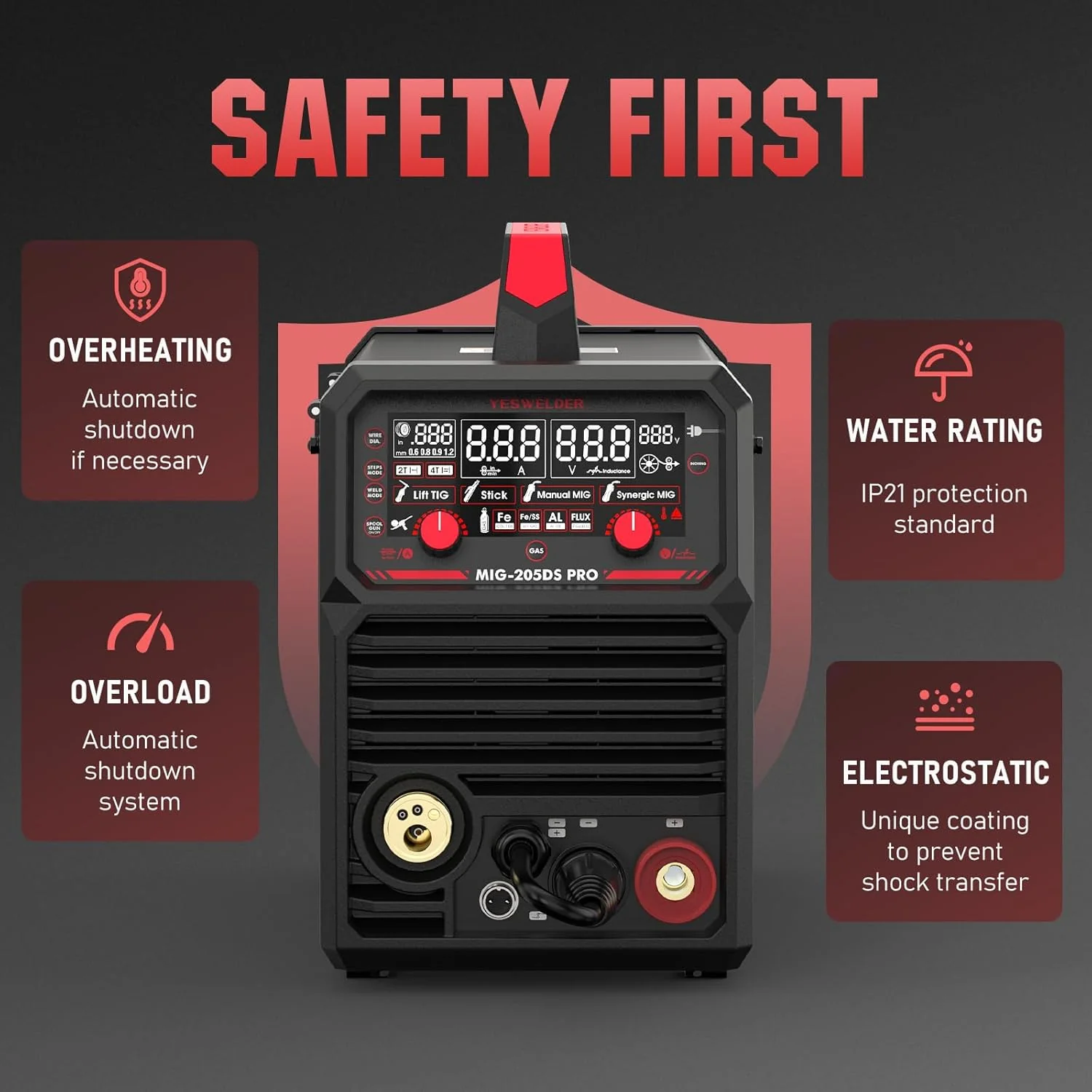 MIG Welder,110V Flux Core Welder Flux Core MIG/Lift TIG/Stick 3-in-1 Large LED Digital Display Welding Machine IGBT Inverter Welder FLUX-135PRO