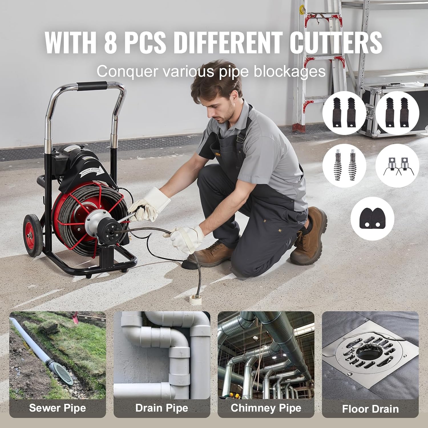 VEVOR Drain Cleaner Machine 100FT x 1/2 Inch, 550W, Red + Black – Drain Cleaner Machine 100 FT x 1/2 Inch