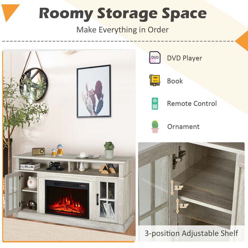 58″ TV Console with 23″ Fireplace Insert, Fireplace TV Stand for TVs up to 65 Inches, 1400W Electric Fireplace Heater