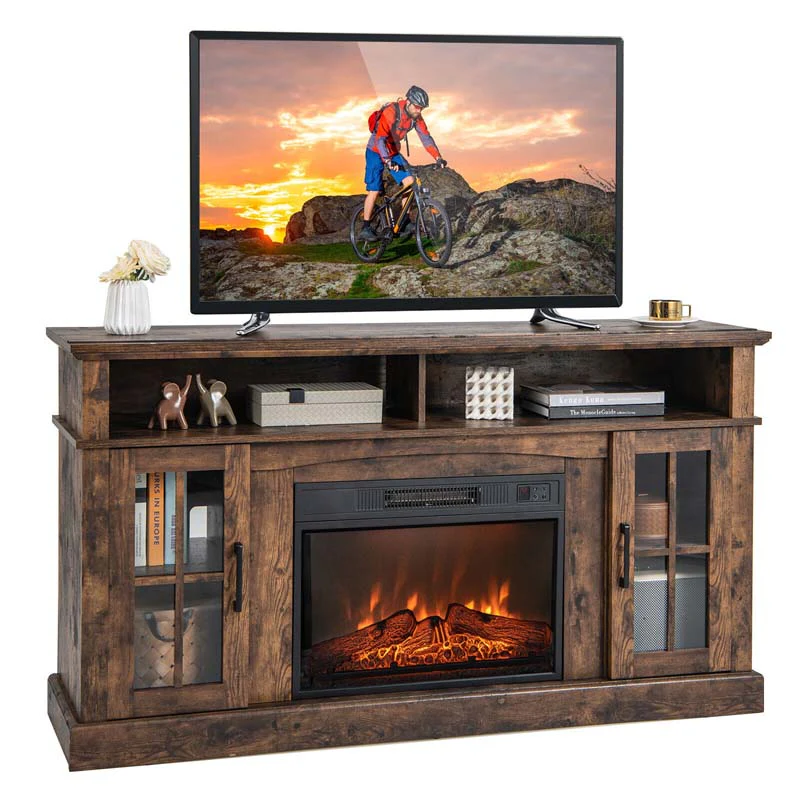 58″ TV Console with 23″ Fireplace Insert, Fireplace TV Stand for TVs up to 65 Inches, 1400W Electric Fireplace Heater