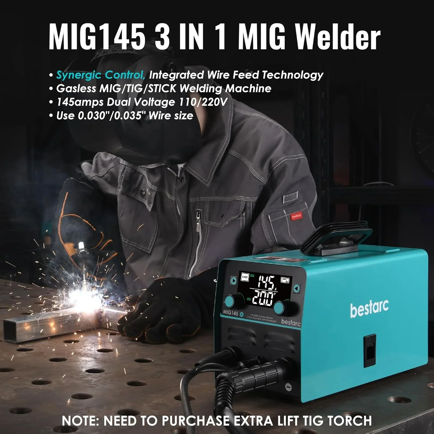 bestarc 145A 3-in-1 MIG Welder, 110V/220V – MIG145-9GEN-110/220V, MIG145-1122
