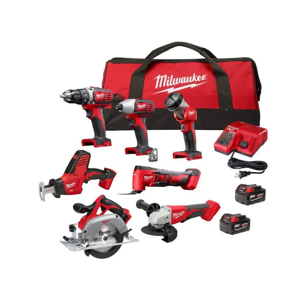 Milwaukee Open Box M18 18-Volt Lithium-Ion Cordless 7-Tool Combo Kit With 2 Batteries, Charger And Tool Bag – 2695-27SH
