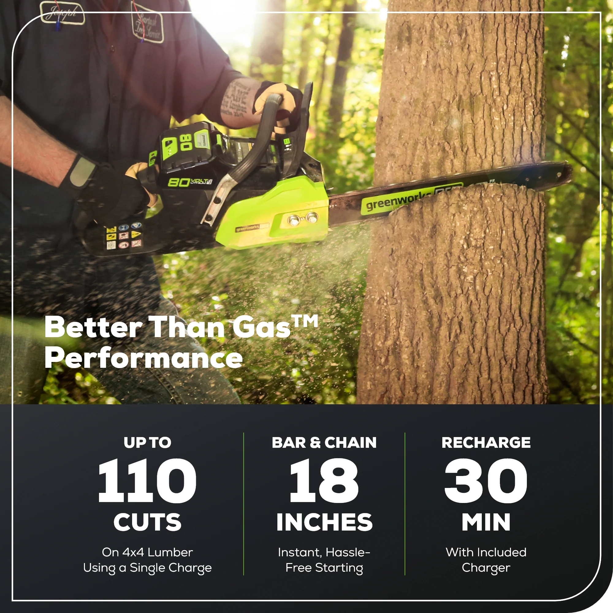 80V Cordless Chainsaw 18-Inch with Battery and Charger