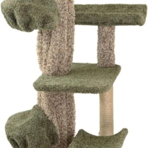 Natural Beauty Multiple Perch Cat Tree, Cat Tree with Scratch Post for All Cat Breeds, Indoor Cat Gym with Perches, Sturdy Wood Construction with Carpet Upholstery Neutral/Round