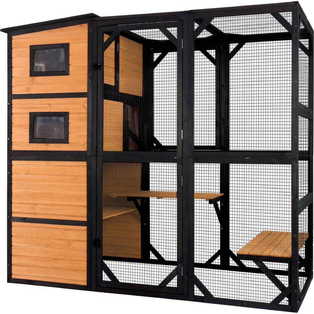 Large Cat Catio, 4 Tiers, Weatherproof Roof, 70″H x 77″L