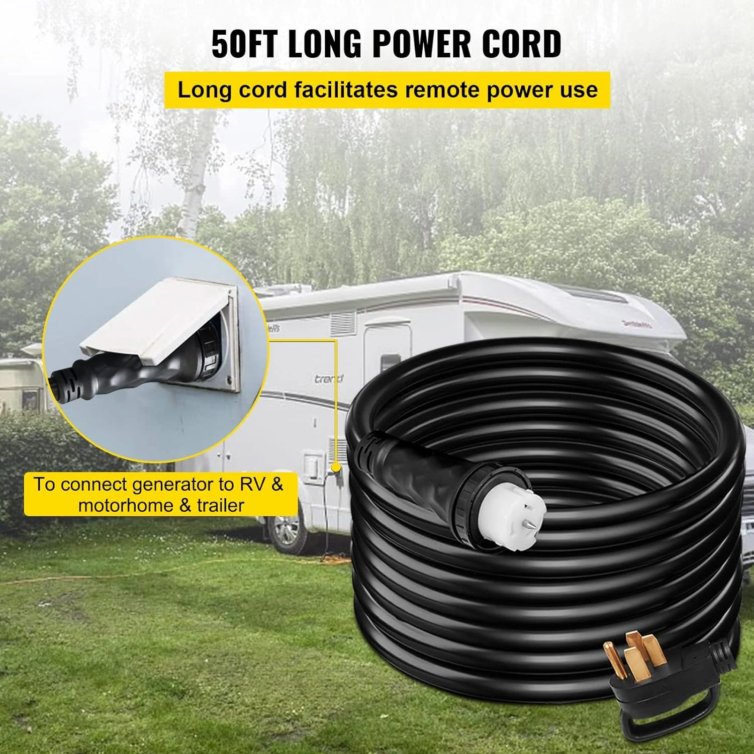 VEVOR Generator Extension Cord 50 ft 50 Amp STW 125V 250V 12500W N14-50P SS2-50R CS6364 – 45446 + 45505