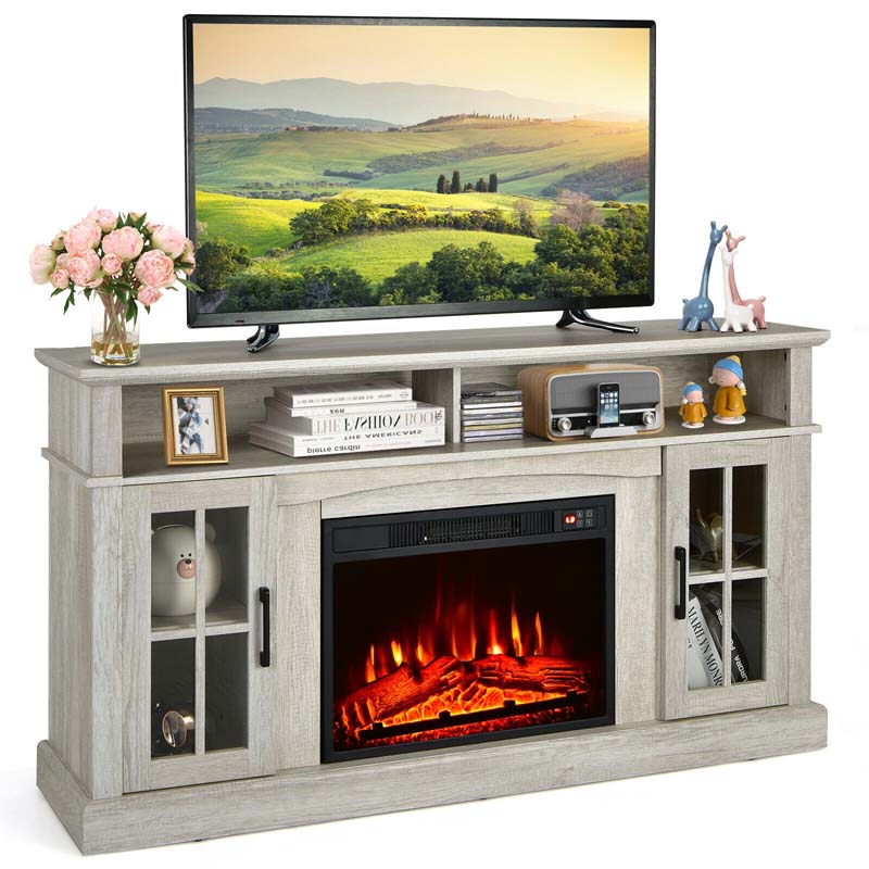 58″ TV Console with 23″ Fireplace Insert, Fireplace TV Stand for TVs up to 65 Inches, 1400W Electric Fireplace Heater
