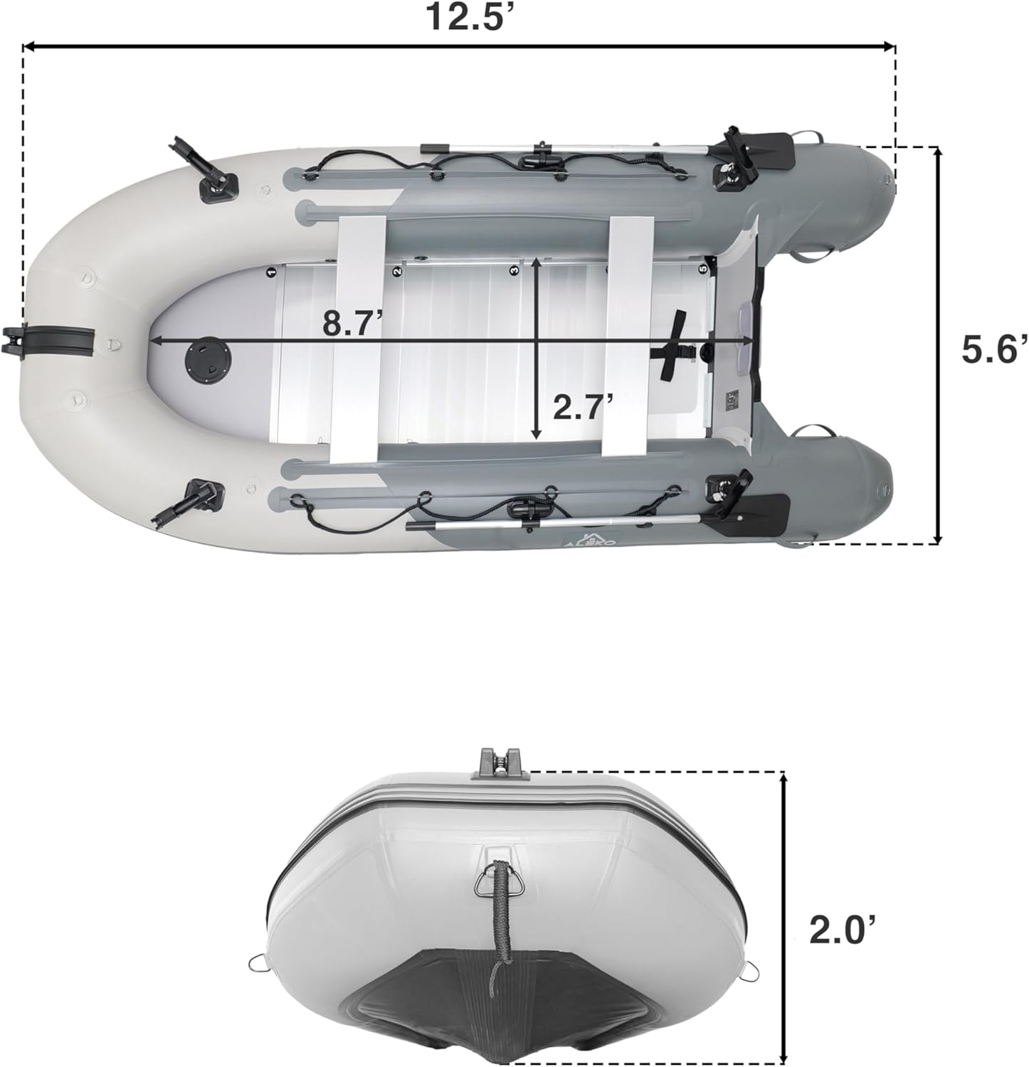 Inflatable Boat| Yacht Dinghy Tender Raft| Multi Person Fishing Boat| Aluminum Floor Oars| Fishing Rod Holders| Heavy-Duty PVC| 2024 Model