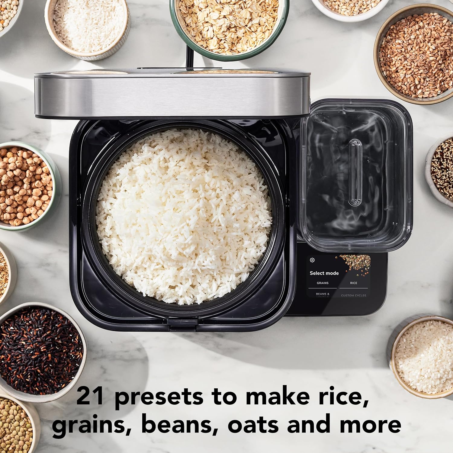 Grain and Rice Cooker 8 Cup with Integrated Scale and Delayed Cook