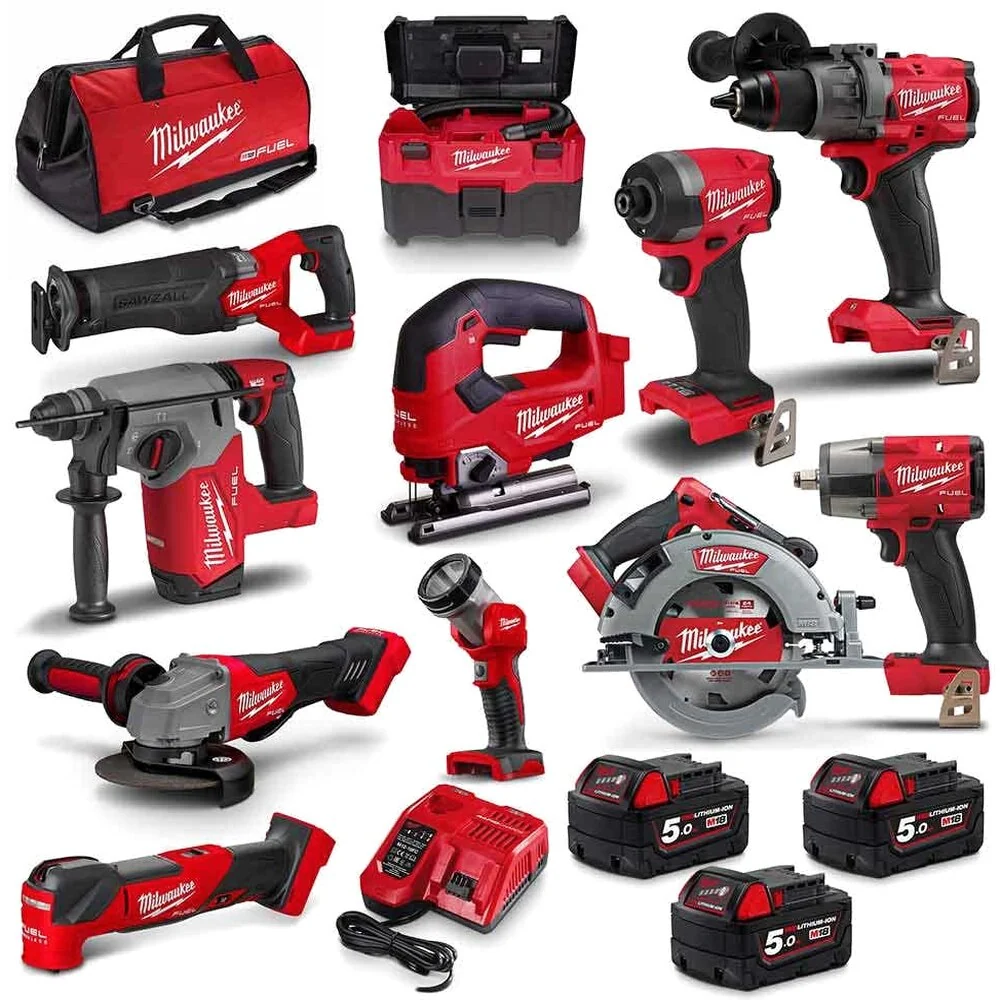 Milwaukee 18V FUEL 11-Piece Brushless Cordless Power Tool Combo Kit, 3 x 5.0Ah Batteries – M18FPP11A3503B