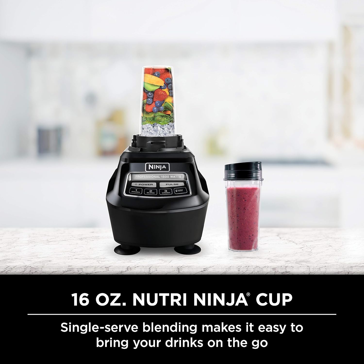 1500W Blender & Processor, 72oz Pitcher, 64oz Bowl, 16oz To Go Cups, Black