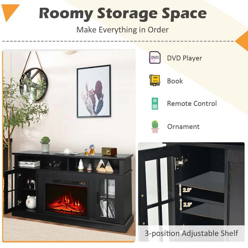 58″ TV Console with 23″ Fireplace Insert, Fireplace TV Stand for TVs up to 65 Inches, 1400W Electric Fireplace Heater