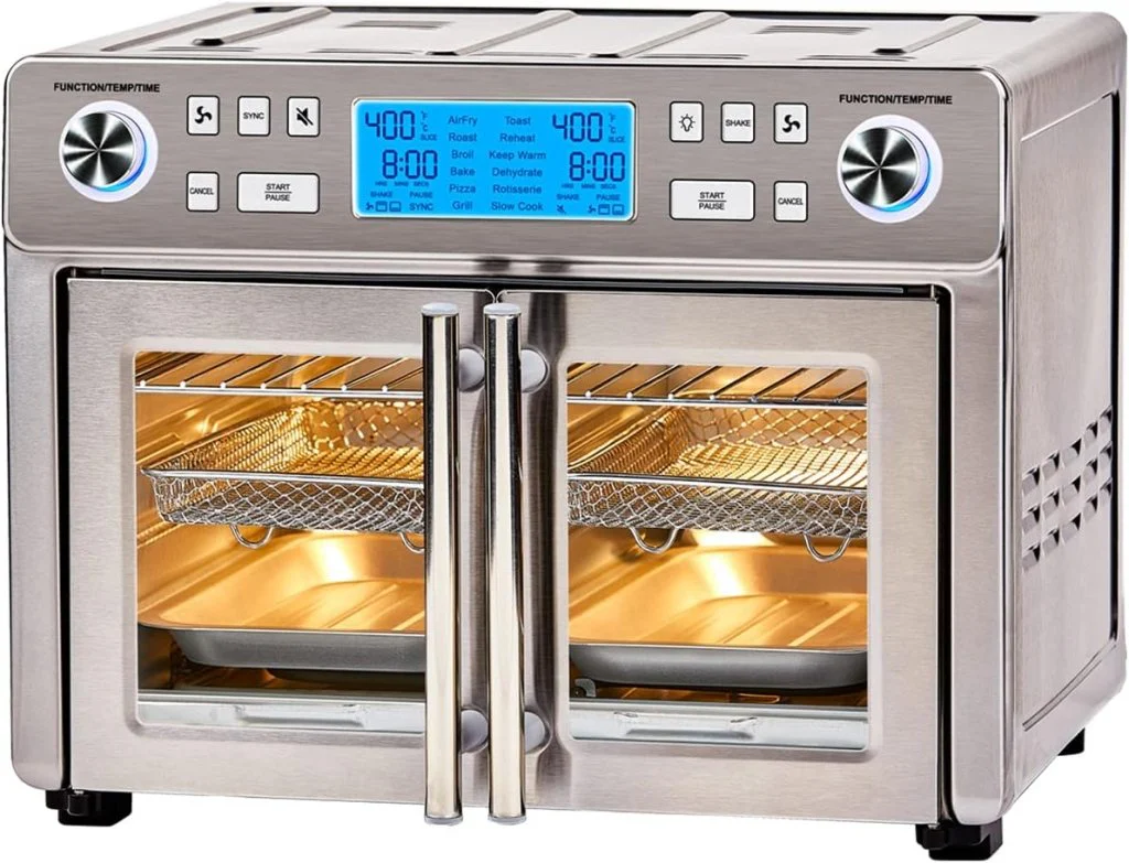 Dual Zone 360 Fryer Oven Combo with French Door, 25 QT Extra Large, Cook Two Foods in Different Ways, Up to 60% Faster from Frozen to Finish