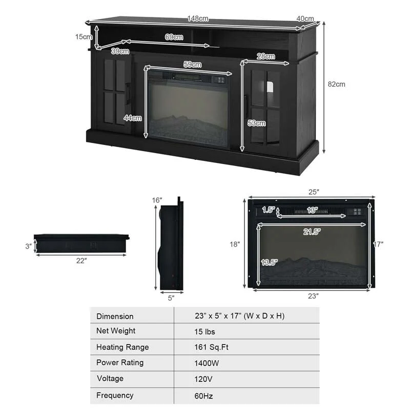 58″ TV Console with 23″ Fireplace Insert, Fireplace TV Stand for TVs up to 65 Inches, 1400W Electric Fireplace Heater