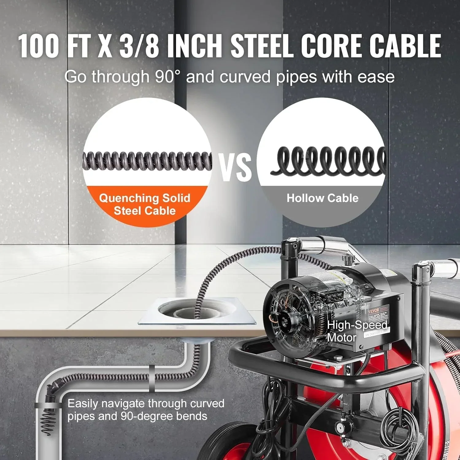 VEVOR Drain Cleaner Machine 100FT x 1/2 Inch, 550W, Red + Black – Drain Cleaner Machine 100 FT x 1/2 Inch