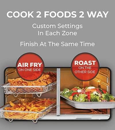Dual Zone 360 Fryer Oven Combo with French Door, 25 QT Extra Large, Cook Two Foods in Different Ways, Up to 60% Faster from Frozen to Finish