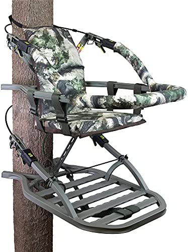 SD Climbing Treestand Lightweight Aluminum, Foam Padded Seat, 300 lbs Capacity, Includes Safety Harness