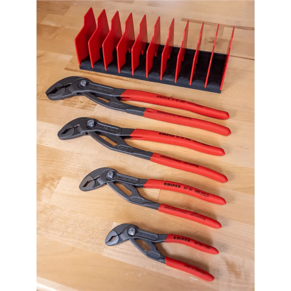 KNIPEX Cobra Pliers Set, 4-Piece With 10-Piece Tool Holder – 87 01 125, 87 01 180, 87 01 250, 87 01 300