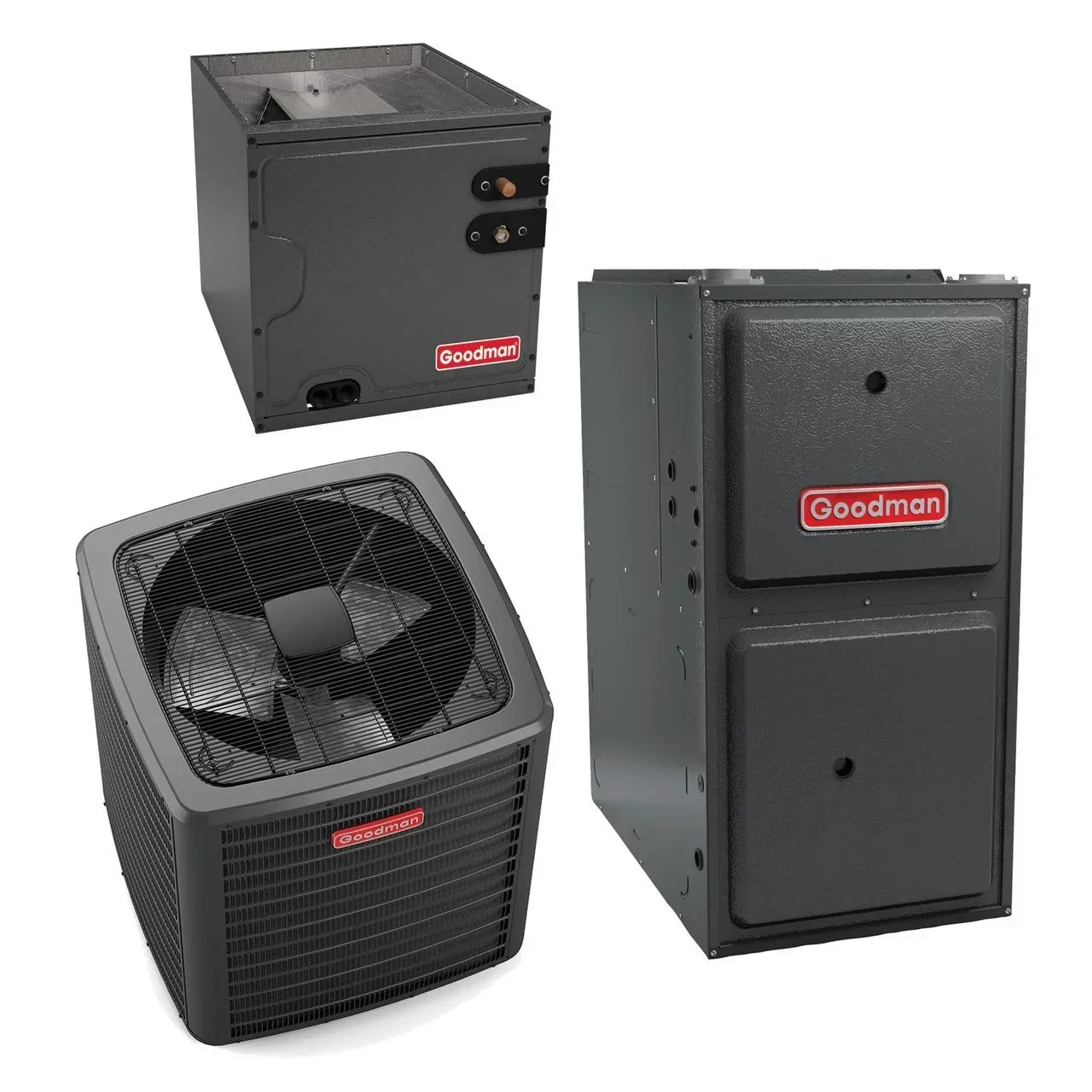 Goodman Classic Series 2.5 Ton 15 SEER2 80,000 Btu 96% AFUE Gas System, Variable Speed Motor, 17.5 inch Wide – GSXB403010 CAPTA3626B4 GMVC960803BN
