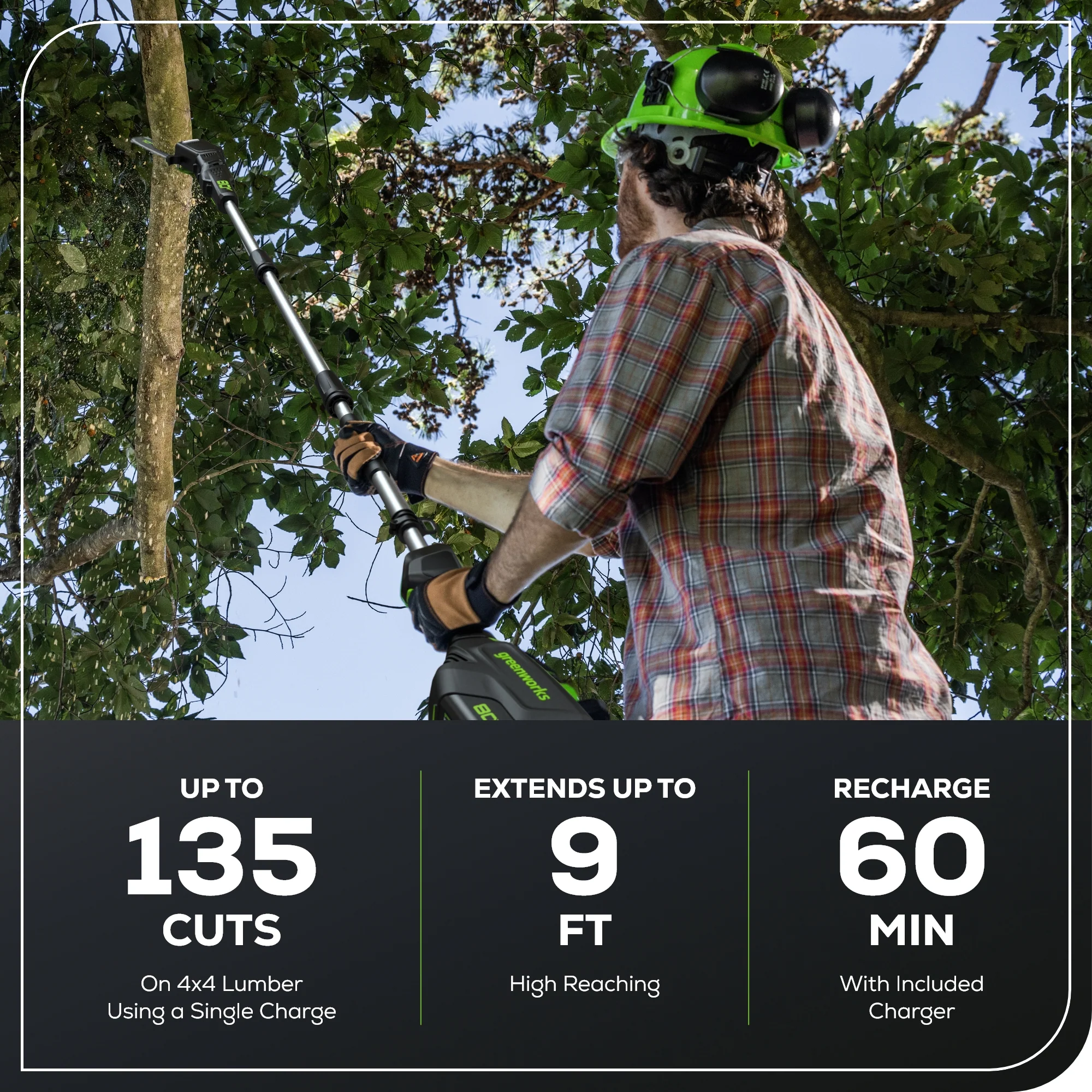 80V Cordless Pole Saw with 14-Foot Reach, 2.0Ah Battery and Charger