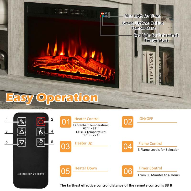 58″ TV Console with 23″ Fireplace Insert, Fireplace TV Stand for TVs up to 65 Inches, 1400W Electric Fireplace Heater