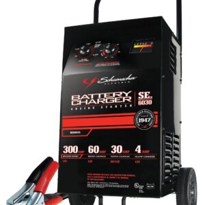 Wheeled Battery Charger and Engine Starter, SC1446, 2-in-1, manual timer control, 300 crank amps, 6 volts, 12 volts, for car, SUV, truck and Marine batteries
