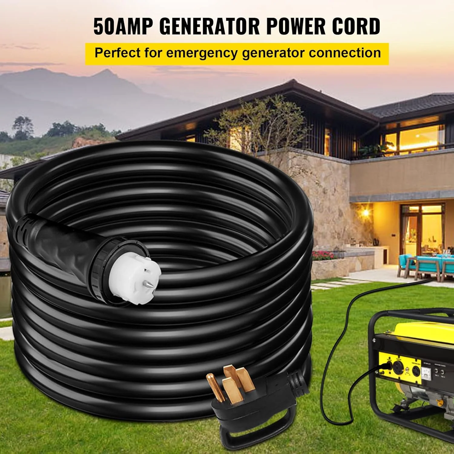 VEVOR Generator Extension Cord 50 ft 50 Amp STW 125V 250V 12500W N14-50P SS2-50R CS6364 – 45446 + 45505