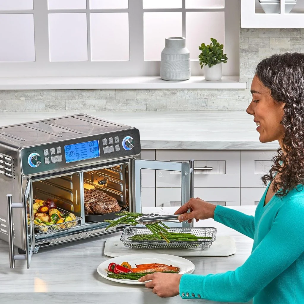Dual Zone 360 Fryer Oven Combo with French Door, 25 QT Extra Large, Cook Two Foods in Different Ways, Up to 60% Faster from Frozen to Finish