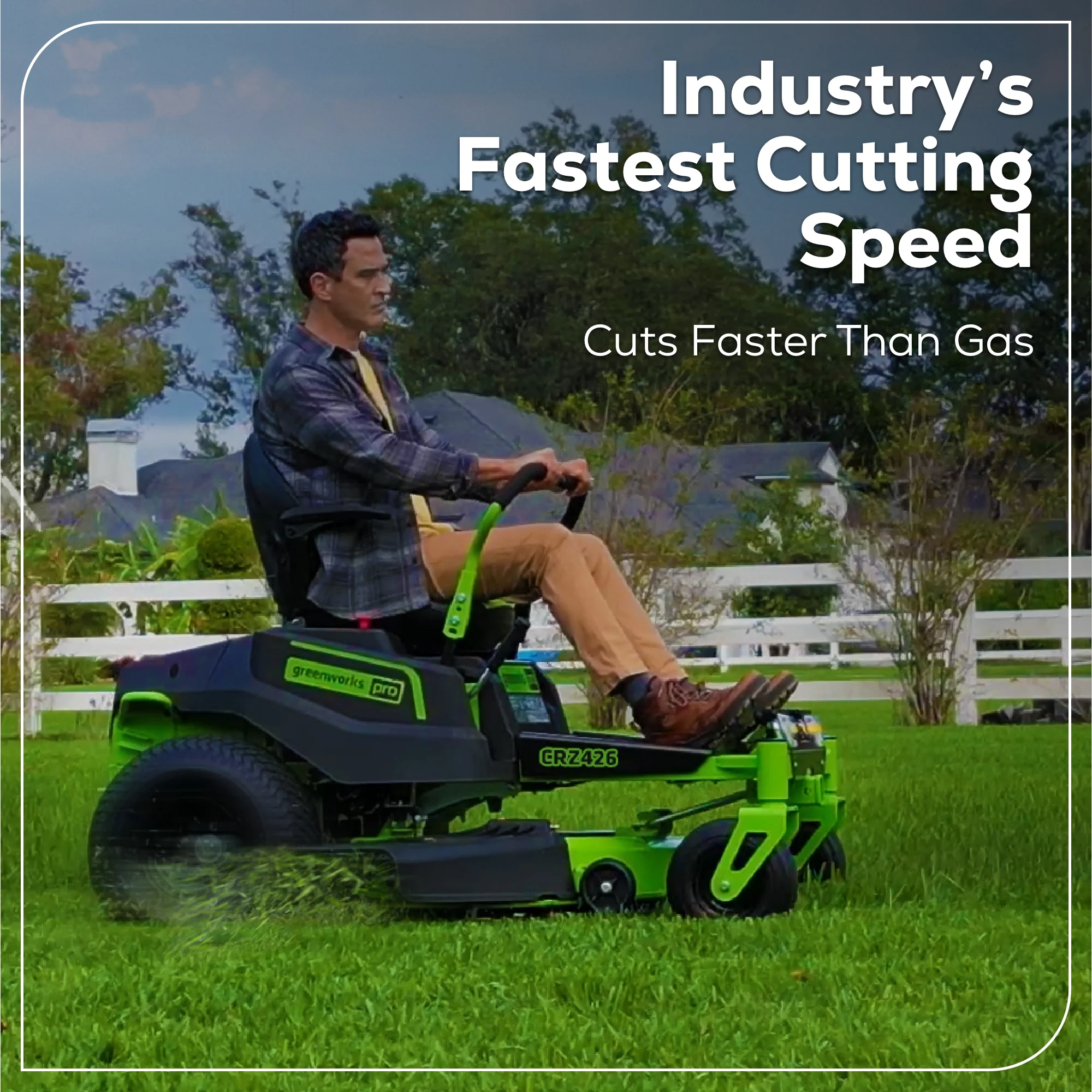 60V Cordless Zero Turn Riding Lawn Mower with Six Batteries and Turbo Chargers